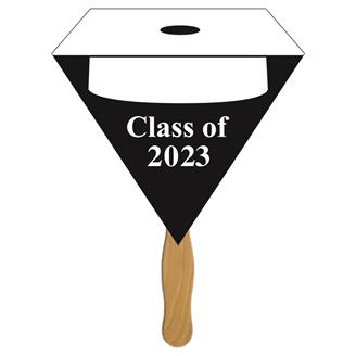 GF-6 - Triangular Graduate Hand Fan w/ White Hat