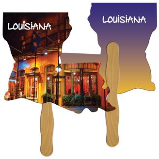 LF-LA - Louisiana State Shape Hand Fan Full Color (2 Sides)